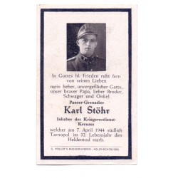 WH-PZ-Gren., Funeral Card
